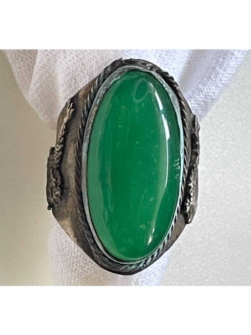Vintage Chinese Dragon Phoenix Adjustable Silver Statement Ring Hallmark